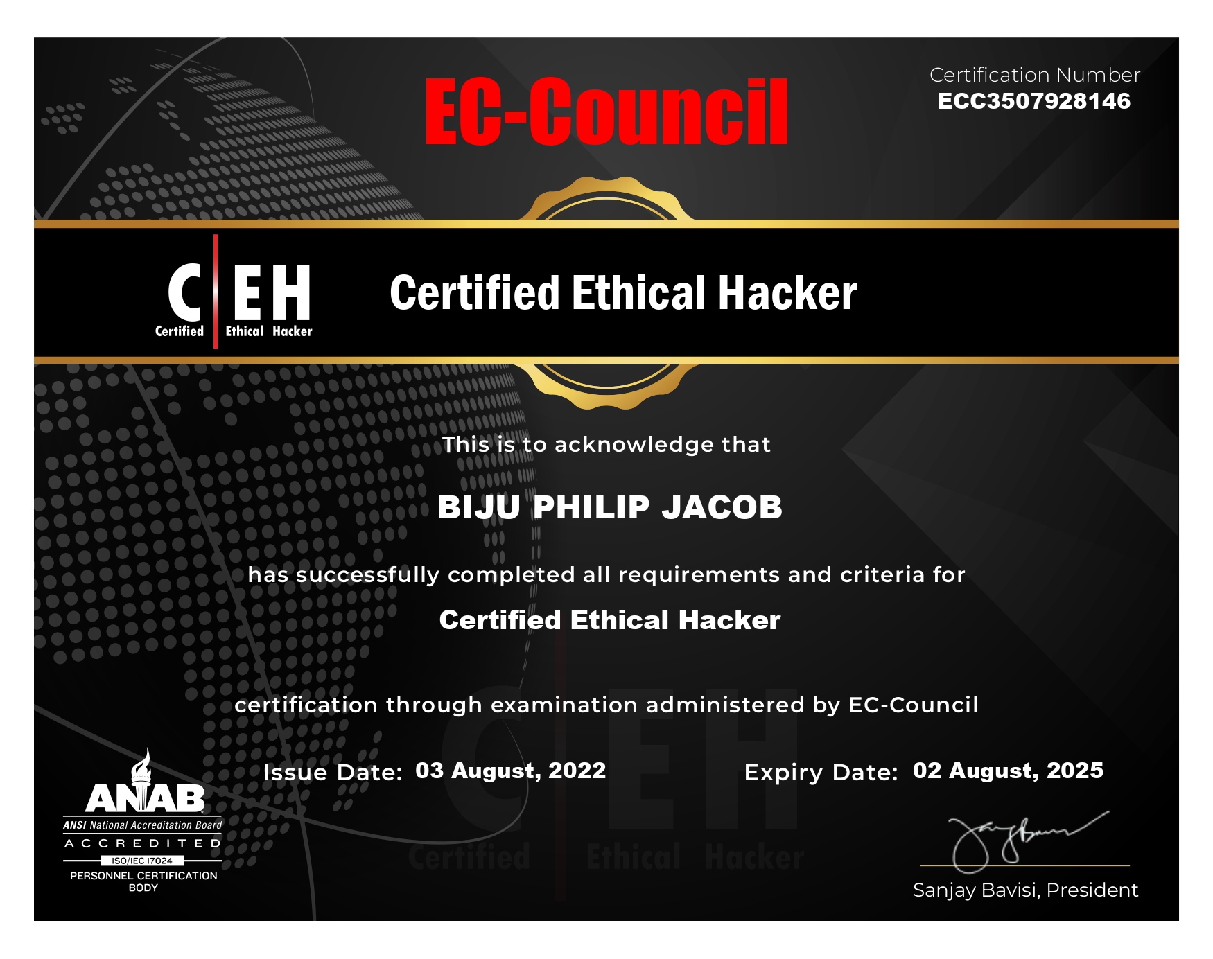 Certified Ethical Hacker (CEH by EC Council)